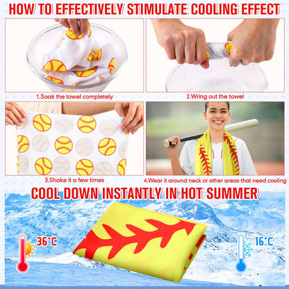 Mindsoft 12 Set Softball Cooling Towels for Sports Team Gifts with Carrying Pouch 30 x 9 Inch Softball Towels Bulk Microfiber Ice Cooling Rags for Birthday Party Favors Swag Bag Stuffers