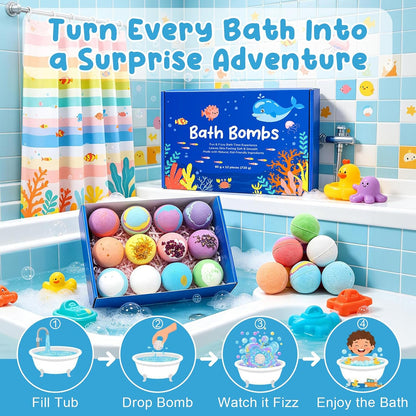12 PCS Natural Bath Bombs, 2026 Upgrade Play Fizz Bath Bombs Gift Set with 12 Different Fragrances, Ocean Theme Bath Fizzies, Sea Salt Color Changing Spa Easter Bath Balls