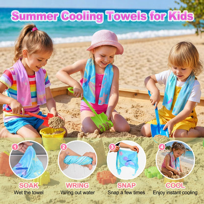 BobbleT 4 Pack Kids Cooling Towels, 30" x 9", Mini Cooling Towels for Neck and Face, Soft Breathable Cooling Neck Wraps for Girls, Ideal for Sports, School, Summer Camp & Outdoor Use