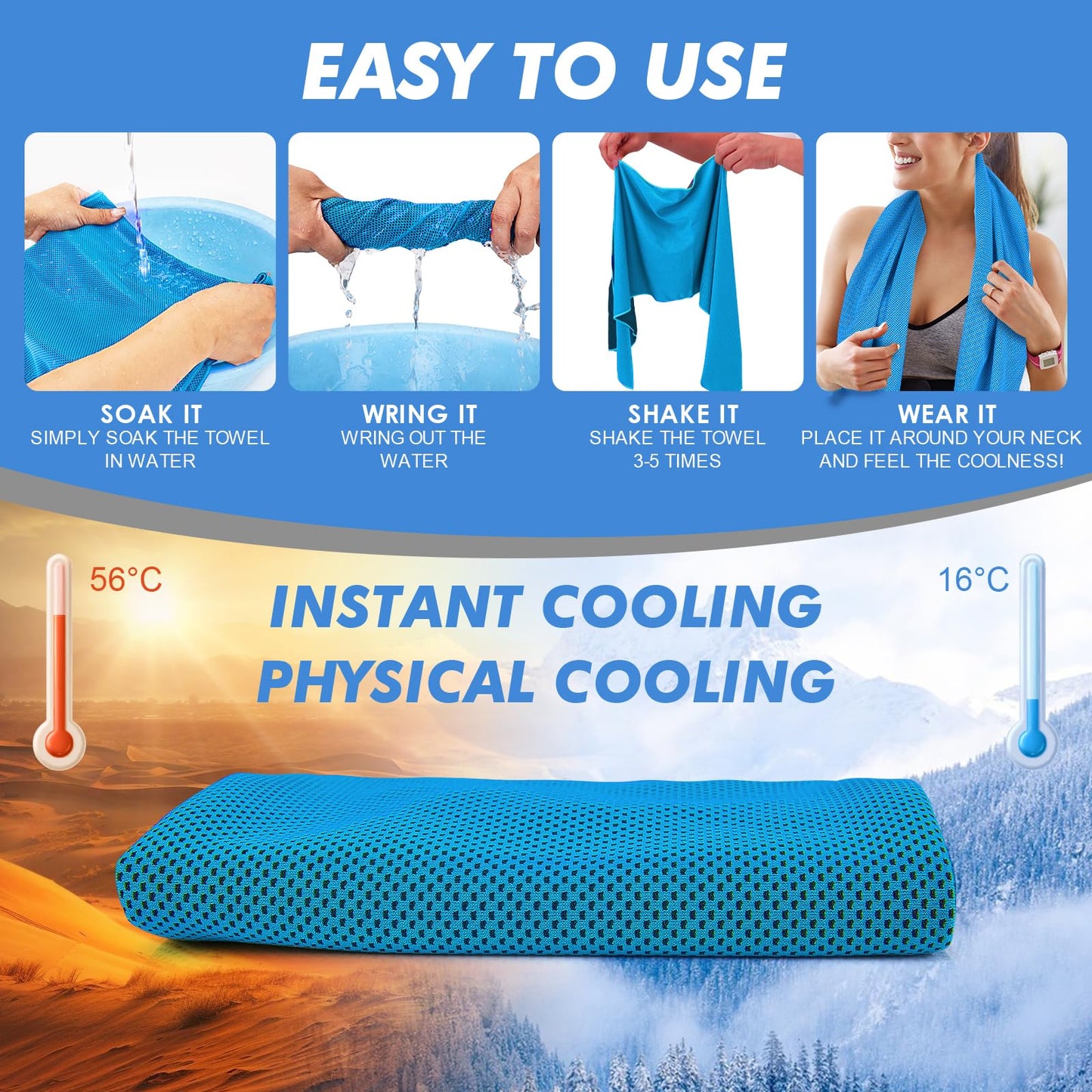 CSITE Cooling Towels (47"x12") for Neck and Face, Ice Towel for Hot Weather, Soft Breathable Chilly Gym Towels, Microfiber Towel for Work Out, Yoga, Running, Camping & More Activities（Green）
