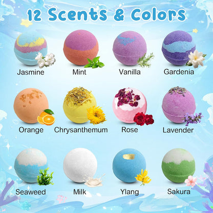 12 PCS Natural Bath Bombs, 2026 Upgrade Play Fizz Bath Bombs Gift Set with 12 Different Fragrances, Ocean Theme Bath Fizzies, Sea Salt Color Changing Spa Easter Bath Balls