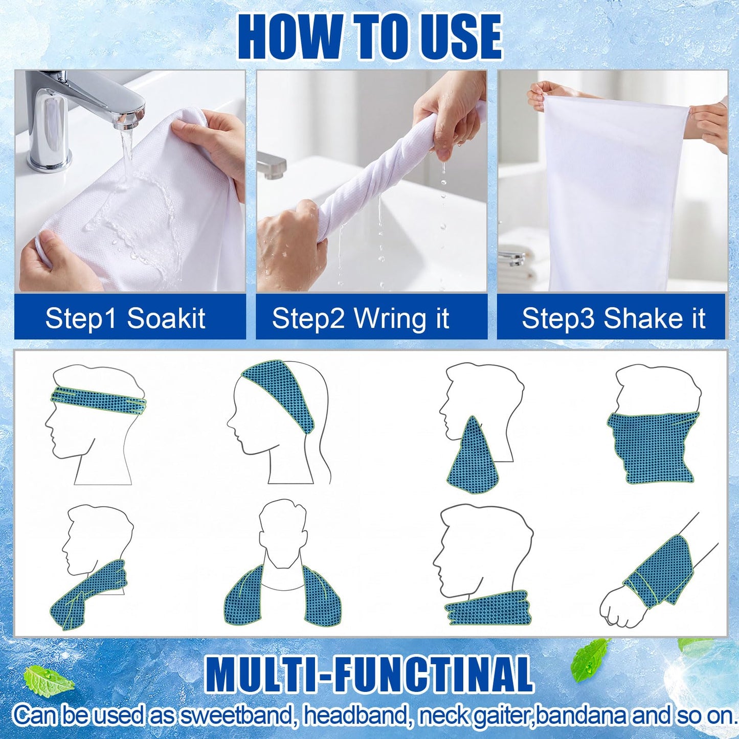 Shellwei 50 Pcs Cooling Towel 40 x 12 Inch Microfiber Workout Towels Breathable Chilly Towel Ice Cool Cold Towels Bulk Fast Drying Absorbent Sweat Rag for Neck Yoga Sports Golf Gym