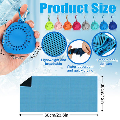 Peryiter 20 Pack Cooling Towels with Silicone Carry Cases Cooling Towels Bulk for Neck and Face Hot Weather Ice Towel Quick Drying Sweat for Sports Yoga Gym Running Fitness 10 Colors 35 x 12 Inches