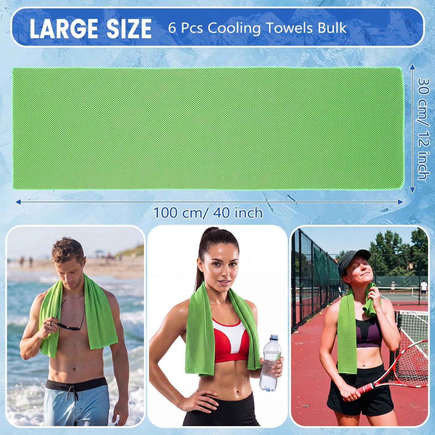 Hosuly 6 Pack Cooling Towels 40"x12" Ice Towel Cooling Neck Wraps Soft Breathable Chilly Stay Cool in Summer for Sports Yoga Golf Gym Activities(Black)