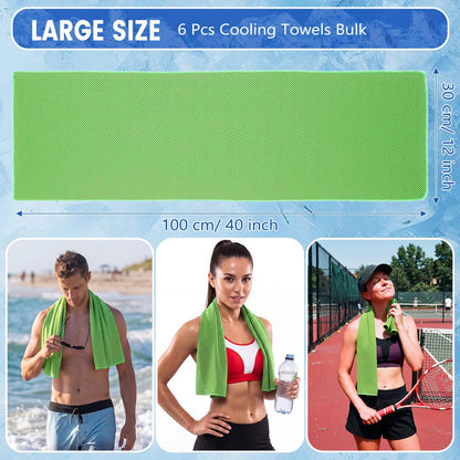Hosuly 6 Pack Cooling Towels 40"x12" Ice Towel Cooling Neck Wraps Soft Breathable Chilly Stay Cool in Summer for Sports Yoga Golf Gym Activities(Black)