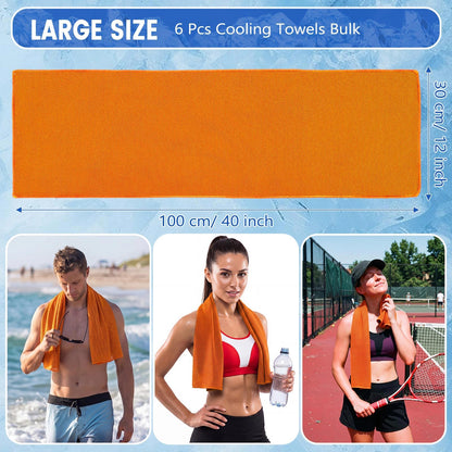 Hosuly 6 Pack Cooling Towels 40"x12" Ice Towel Cooling Neck Wraps Soft Breathable Chilly Stay Cool in Summer for Sports Yoga Golf Gym Activities(Black)
