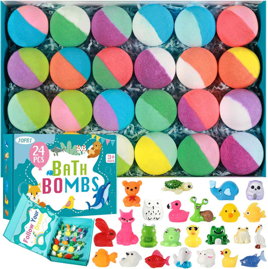 Bath Bombs for Kids with Surprise Inside, 24 Pack Kids Bath Bombs with Toys Inside Gift Set, Kid Bubble Bath Fizzy for Girls Boys with Bath Toys (Classic Edition)