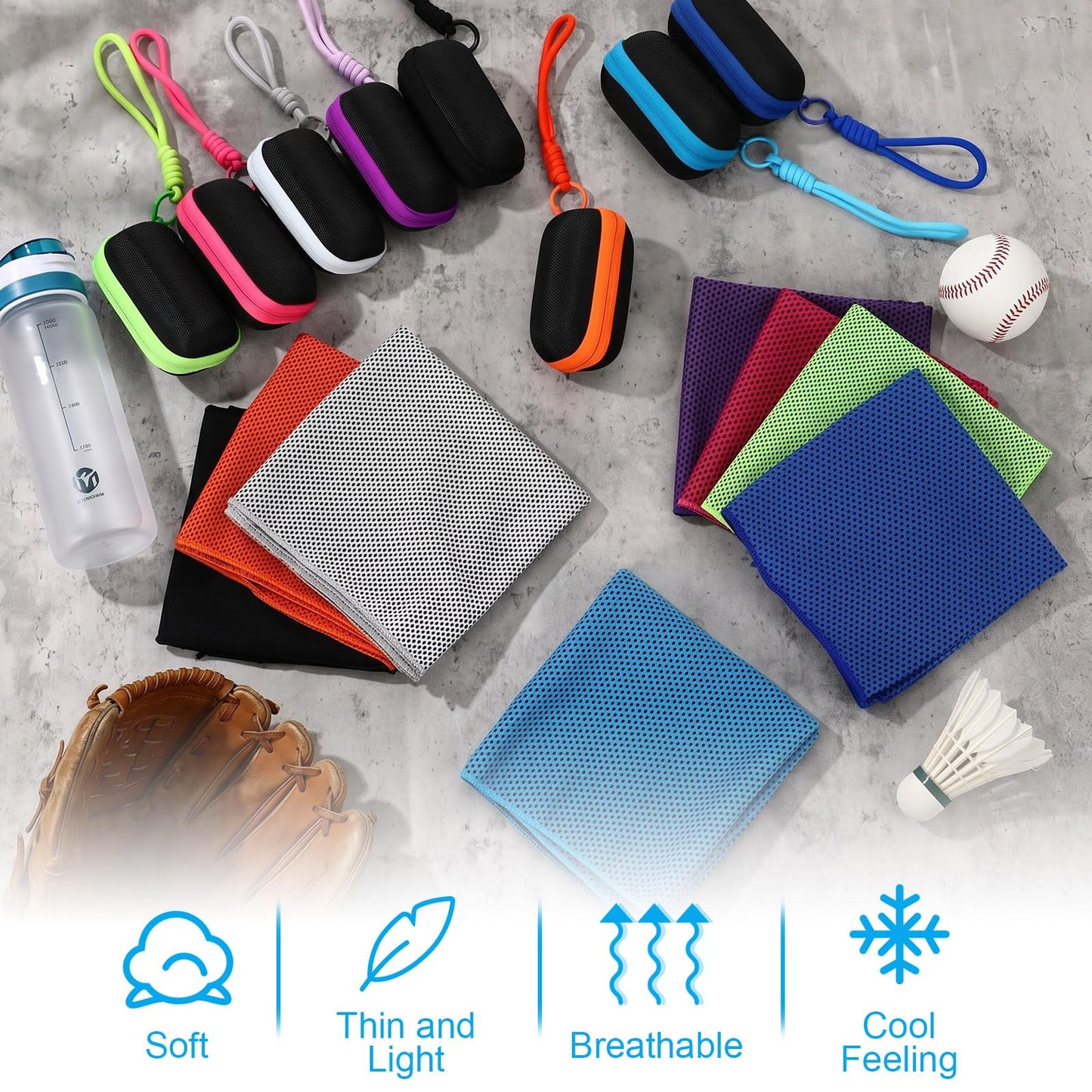 Peryiter 20 Pack Cooling Towels with Silicone Carry Cases Cooling Towels Bulk for Neck and Face Hot Weather Ice Towel Quick Drying Sweat for Sports Yoga Gym Running Fitness 10 Colors 35 x 12 Inches
