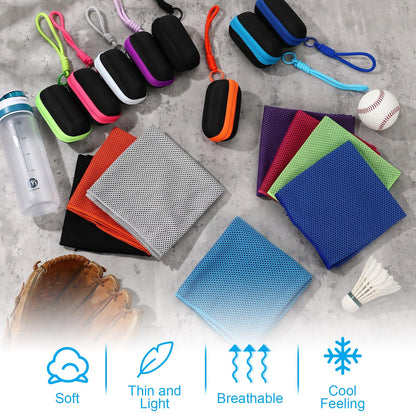 Peryiter 20 Pack Cooling Towels with Silicone Carry Cases Cooling Towels Bulk for Neck and Face Hot Weather Ice Towel Quick Drying Sweat for Sports Yoga Gym Running Fitness 10 Colors 35 x 12 Inches