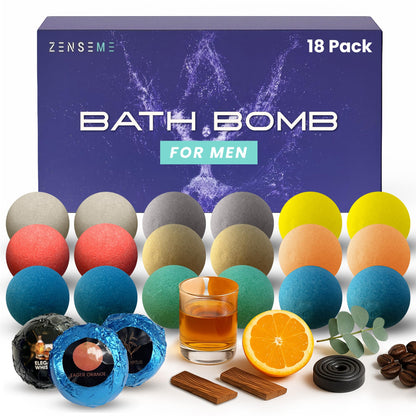 Bath Bombs for Men, Gift Set of 8 Scented Organic Handmade Bath Bombs of 2.5 oz with Natural Essential Oils for Boyfriend, Husband, Father or Friend, by ZenseMe