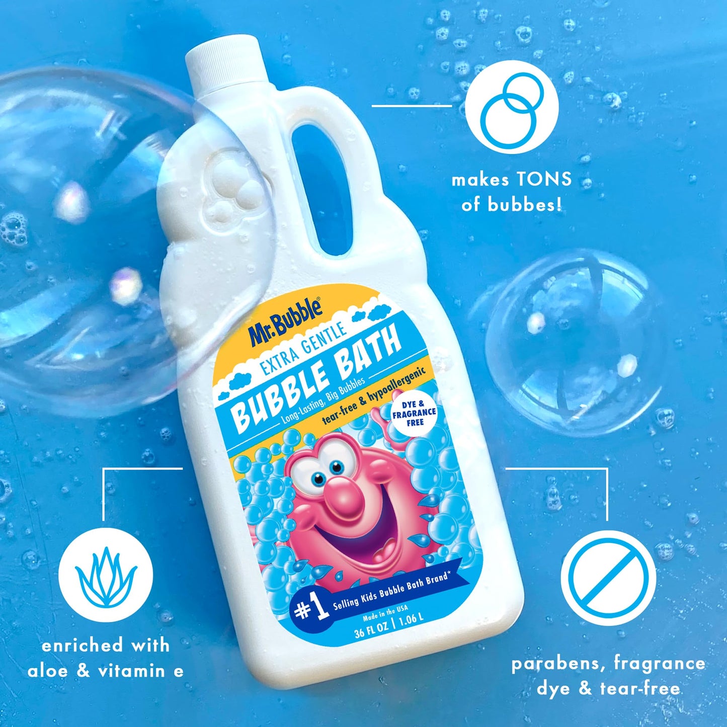 Mr. Bubble Extra Gentle Bubble Bath - Hypoallergenic, Tear Free Bubble Bath Solution Perfect for Sensitive Skin (Pack of 2 Bottles, 16 fl oz Each)