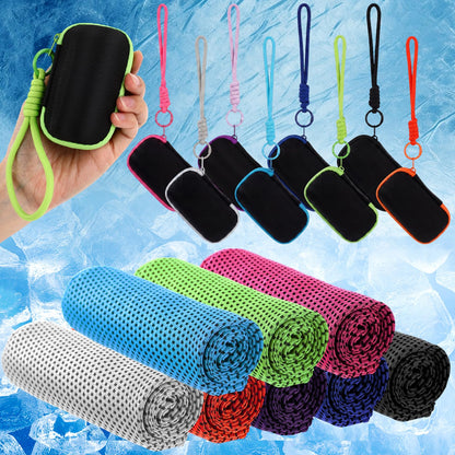 Peryiter 20 Pack Cooling Towels with Silicone Carry Cases Cooling Towels Bulk for Neck and Face Hot Weather Ice Towel Quick Drying Sweat for Sports Yoga Gym Running Fitness 10 Colors 35 x 12 Inches