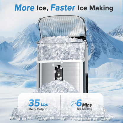 Electactic Nugget Ice Makers Countertop, 34lbs/Day Portable Ice Machine with Crushed Ice, Self-Cleaning, One-Click Operation for Home, Kitchen, Office Use (Silver)