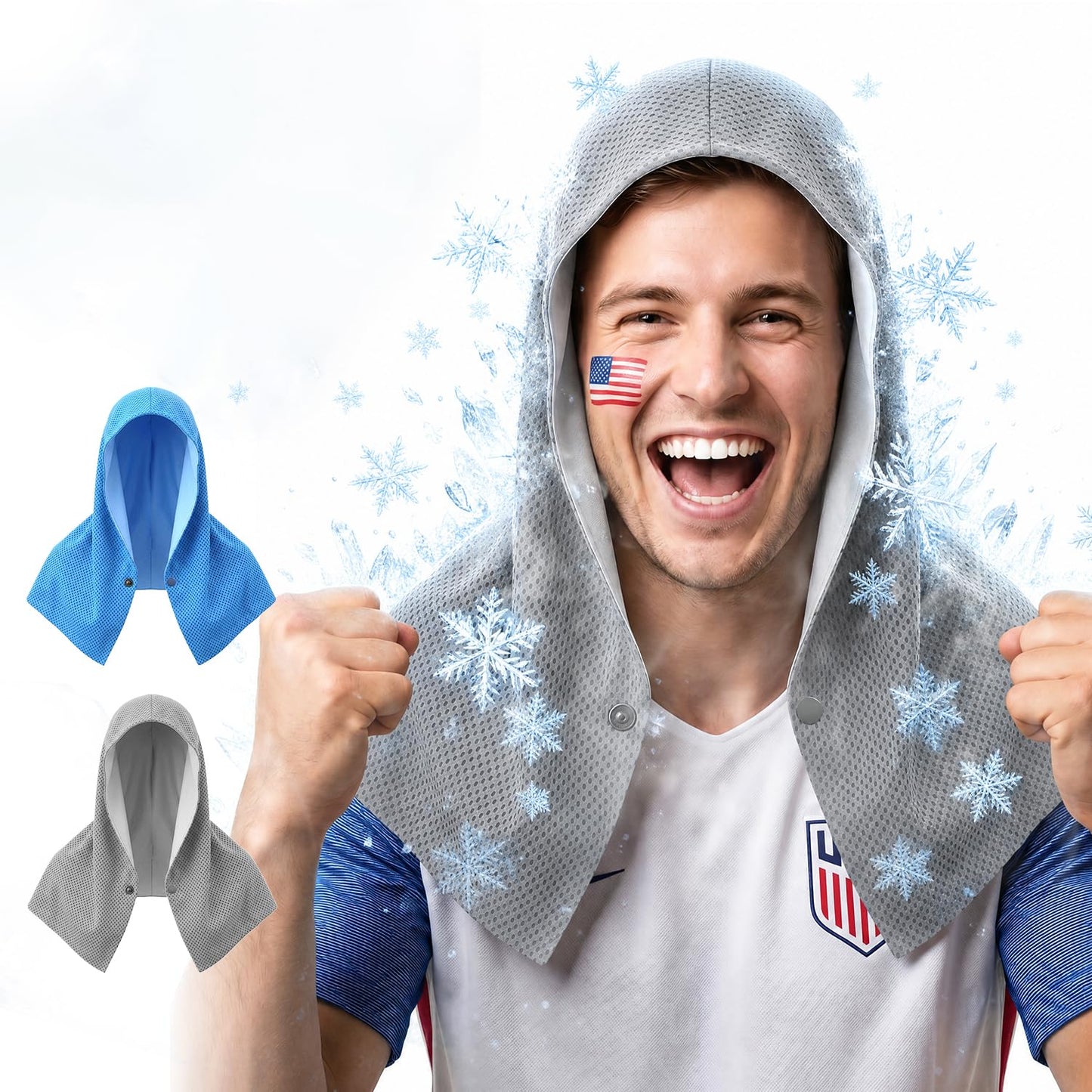 Upgraded PVA Cooling Hoodie Towels -UPF 50+ Sun Proteciton Instant Cooling Towel for Neck & Face,Sweat-Absorbent Ice Towel for Hot Weather, Sports, Camping, Cycling & Outdoor Activities (Blue)