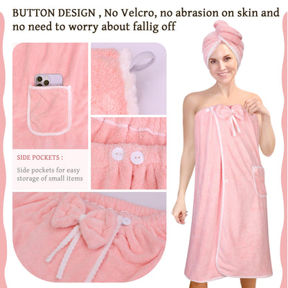 Towel Wrap Women Shower Robe Adjustable Closure Bathrobe with Hair Drying Towel & Spa Wraps