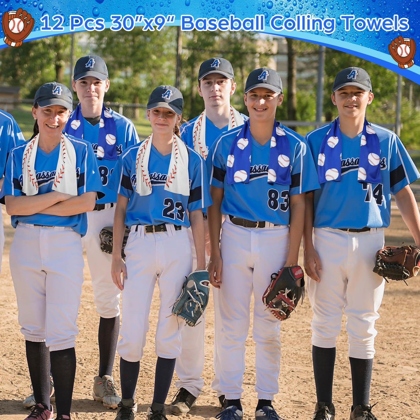 Remagr 12 Pcs Baseball Cooling Towels 30" x 9" Quick Dry Microfiber Sweat Towels for Workout, Gym, Running, Baseball Teams Sports Fans Party Favors Gifts