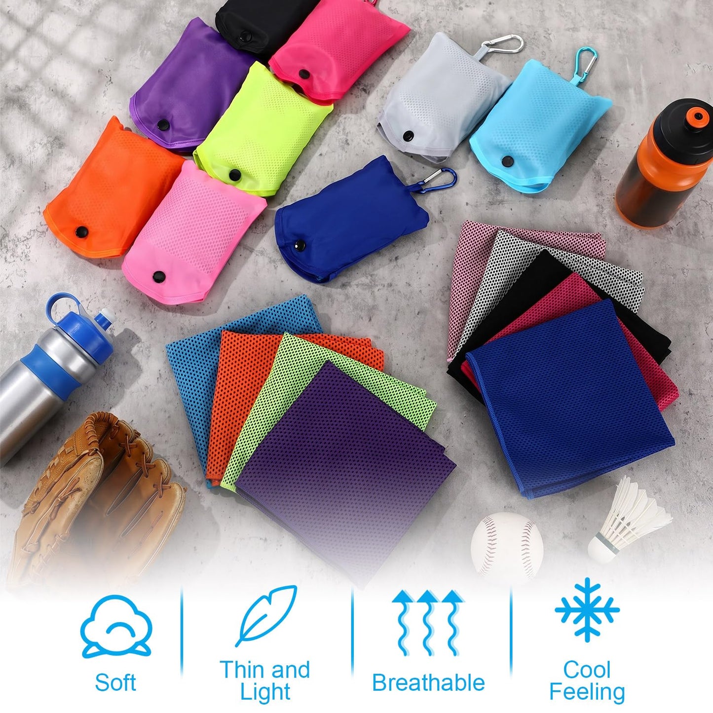 Peryiter 20 Pack Cooling Towels with Silicone Carry Cases Cooling Towels Bulk for Neck and Face Hot Weather Ice Towel Quick Drying Sweat for Sports Yoga Gym Running Fitness 10 Colors 35 x 12 Inches