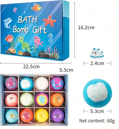 Ocean Toy Bath Salt Ball Sleeve Box Bath Bombs,Bath Bombs with Surprise Inside,Gift Set with 12 Sea Animal Toys,Fun,Educational,and Safe Natural Bath Bubble with Toys,Great Gift for Kids’Birthdays
