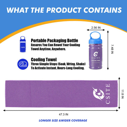 CSITE Cooling Towels (47"x12") for Neck and Face, Ice Towel for Hot Weather, Soft Breathable Chilly Gym Towels, Microfiber Towel for Work Out, Yoga, Running, Camping & More Activities（Green）