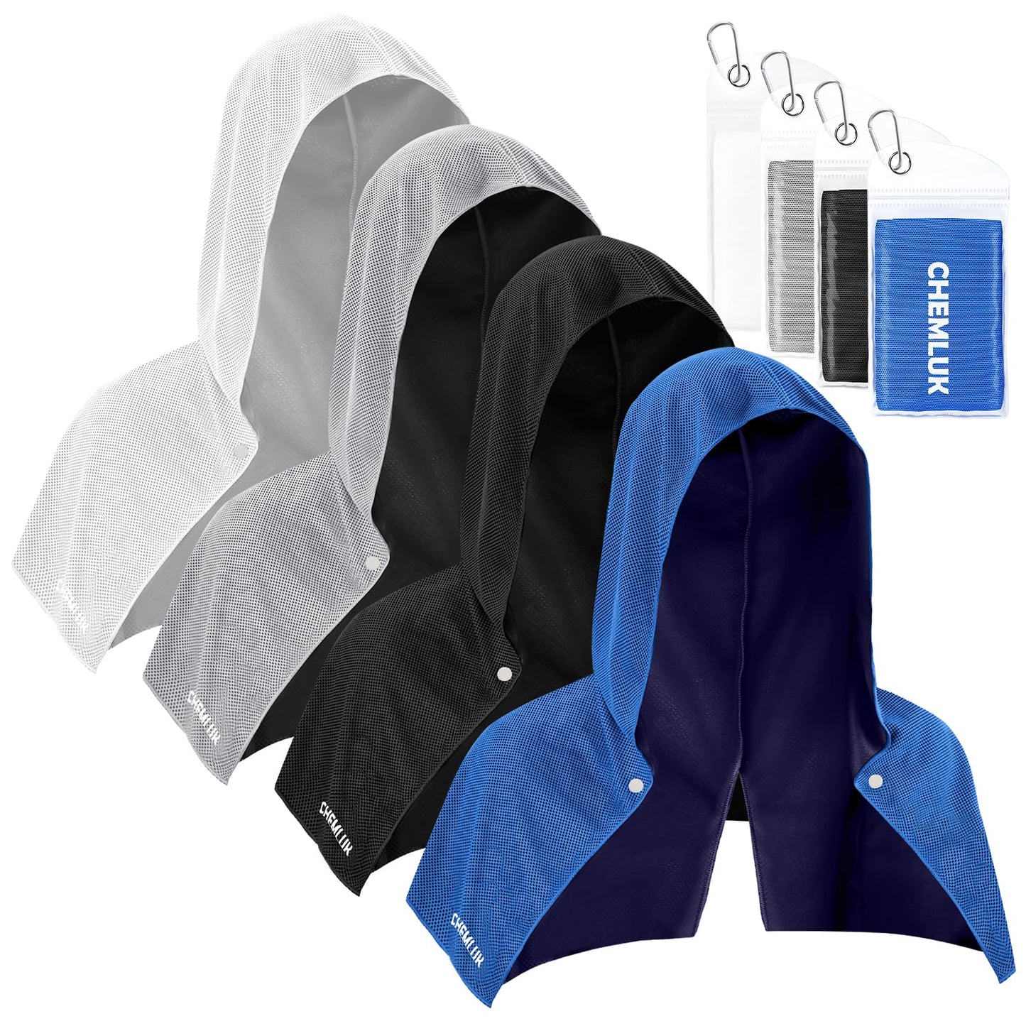 Cooling Rags for Neck: UPF50 Cooling Hoodie Towel with Case 2 Packs | Quick Dry, Chemical-free, Breathable, Soft, Portable, Cooling Towels for Face Hot Weather Workout Baseball Softball Sport
