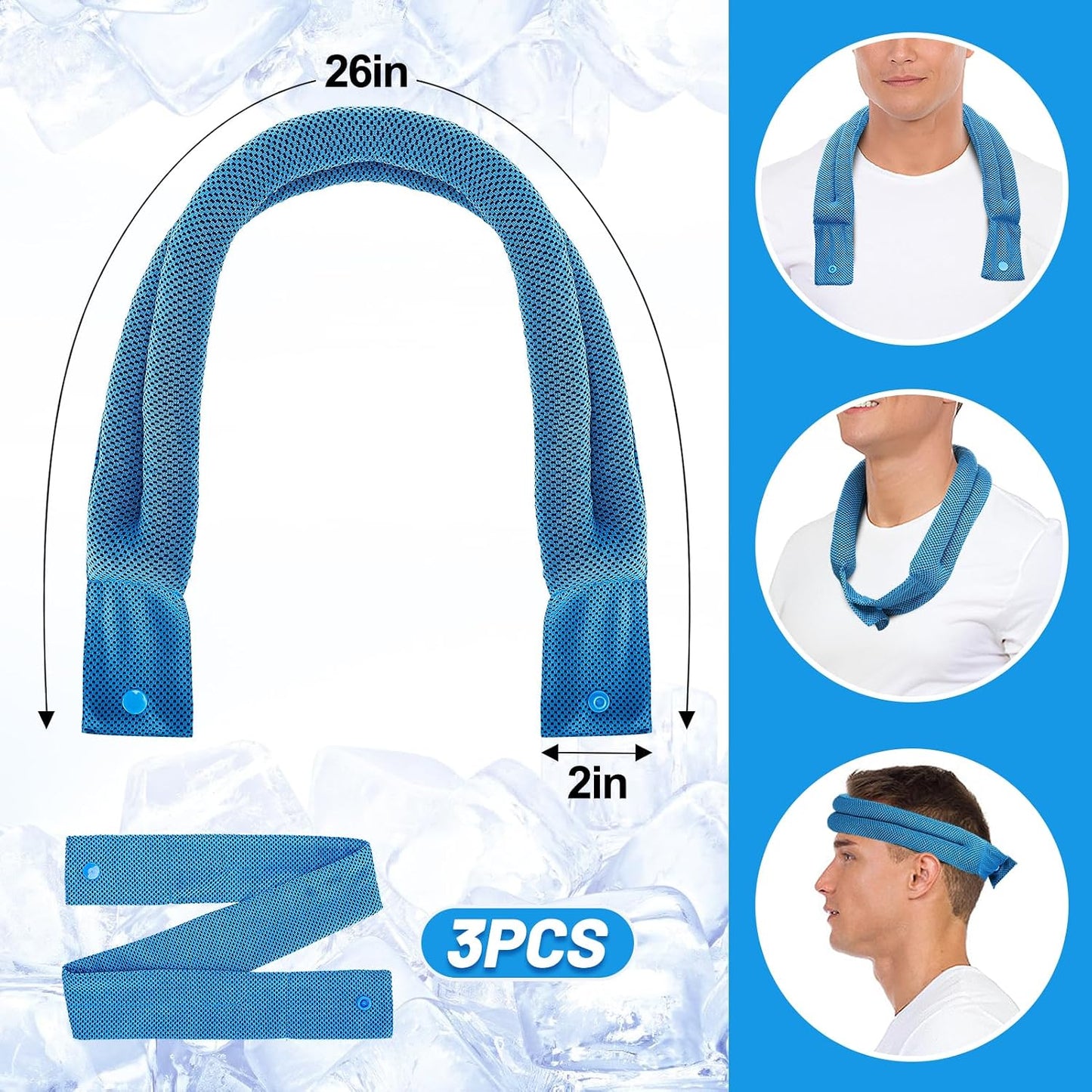 3 Pcs Cooling Neck Wraps - Cooling Towels with Ice Polymer, Soft Breathable Neck Coolers for Summer Heat Sports Gym Workout Men Women Gifts