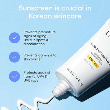 LANEIGE Hydro UV Defense Sunscreen SPF 50+ Hypoallergenic & Dermatologist-Tested Korean Broad Spectrum Sun Protection with No White Cast