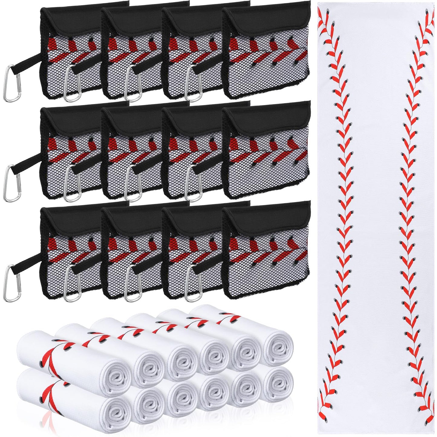 Moukeren 12 Pcs Cooling Towel with Mesh Storage Bag and D Ring Hook, 40" x 12" Soft Breathable Chilly Microfiber Sport Towels for Yoga Running Gym Workout Sport Party Favors Team Gift(Ice Cream Drip)