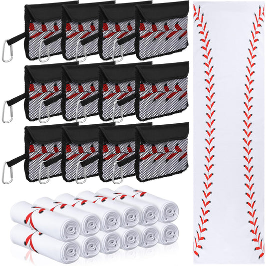 Moukeren 12 Pcs Cooling Towel with Mesh Storage Bag and D Ring Hook, 40" x 12" Soft Breathable Chilly Microfiber Sport Towels for Yoga Running Gym Workout Sport Party Favors Team Gift(Ice Cream Drip)