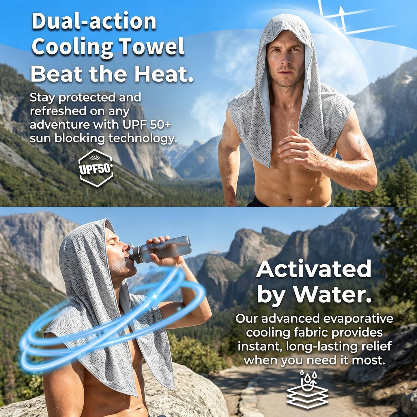 Cooling Hoodie Towels for Men and Women - Double-Layer Breathable PVA Cooling Towels for Neck and Face, Instant Cold Hooded Ice Towel for Sports, Gym, Hiking, Cycling in Hot Weather (Gray)