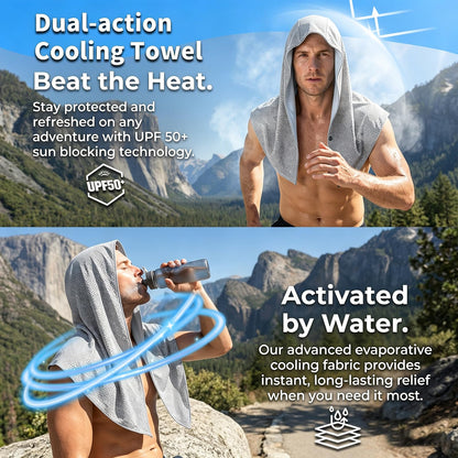Cooling Hoodie Towels for Men and Women - Double-Layer Breathable PVA Cooling Towels for Neck and Face, Instant Cold Hooded Ice Towel for Sports, Gym, Hiking, Cycling in Hot Weather (Gray)
