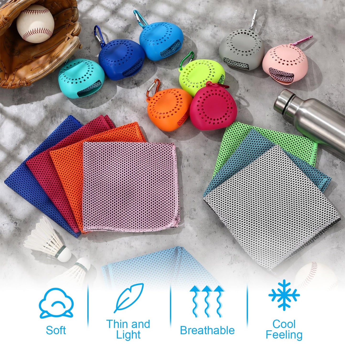 Peryiter 20 Pack Cooling Towels with Silicone Carry Cases Cooling Towels Bulk for Neck and Face Hot Weather Ice Towel Quick Drying Sweat for Sports Yoga Gym Running Fitness 10 Colors 35 x 12 Inches