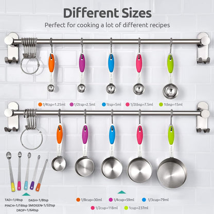 Professional Grade Stainless Steel Measuring Cups and Spoons Set of 15, 5 Stainless Steel Nesting Measuring Cups & 5 Spoons, 5 Mini Meas... - High-Precision Culinary Tool for Baking & Cooking Detail