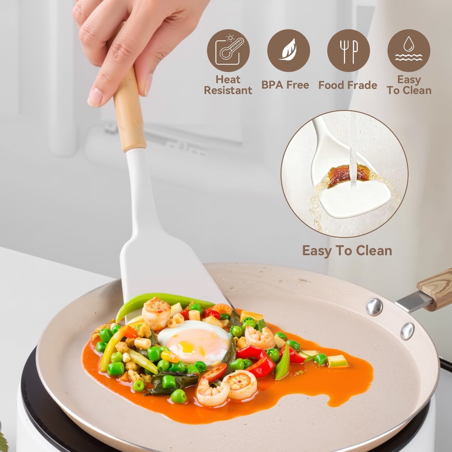 Heat-Resistant Kitchen Utensils Set for Cooking, 11 Cooking Utensils, 6 Knife set Beige,3 Utensil Sets,utensilios de cocina - Durable Turner & Ladle Utensil Set for Home Chefs Detail