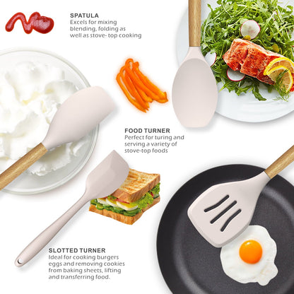 Heat-Resistant Silicone Cooking Utensils Set - 446°F Heat Resistant Silicone Kitchen Utensils for Cooking,Kitchen Utensil Spatula Se... - Durable Turner & Ladle Utensil Set for Home Chefs Detail
