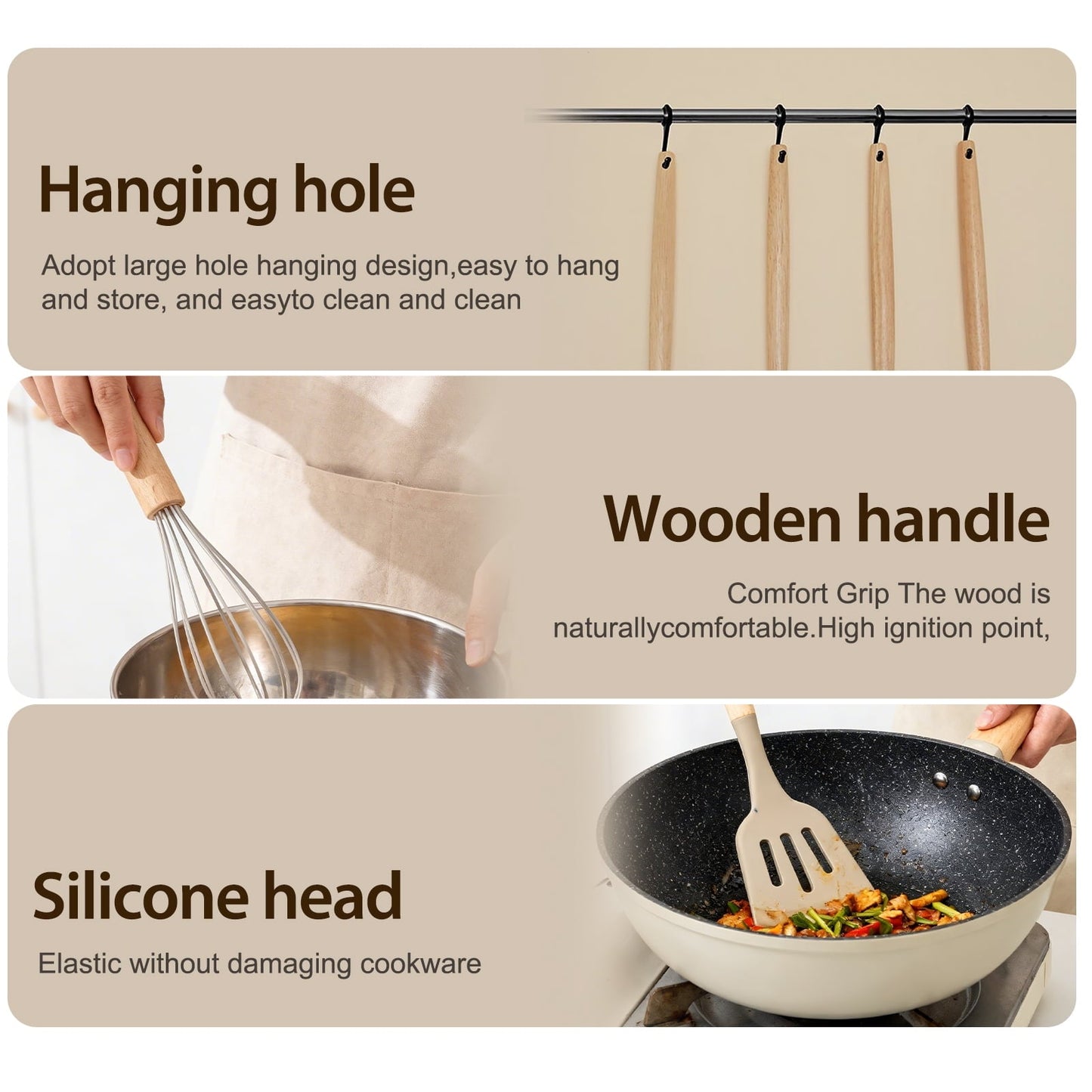 High-Precision Silicone Cooking Utensils Set, Heat Resistant Kitchen Tools, 36 PCS Non-Stick Silicone Cooking Kitchen Utensils, Khaki - Professional Kitchen Tool for Culinary Enthusiasts Detail