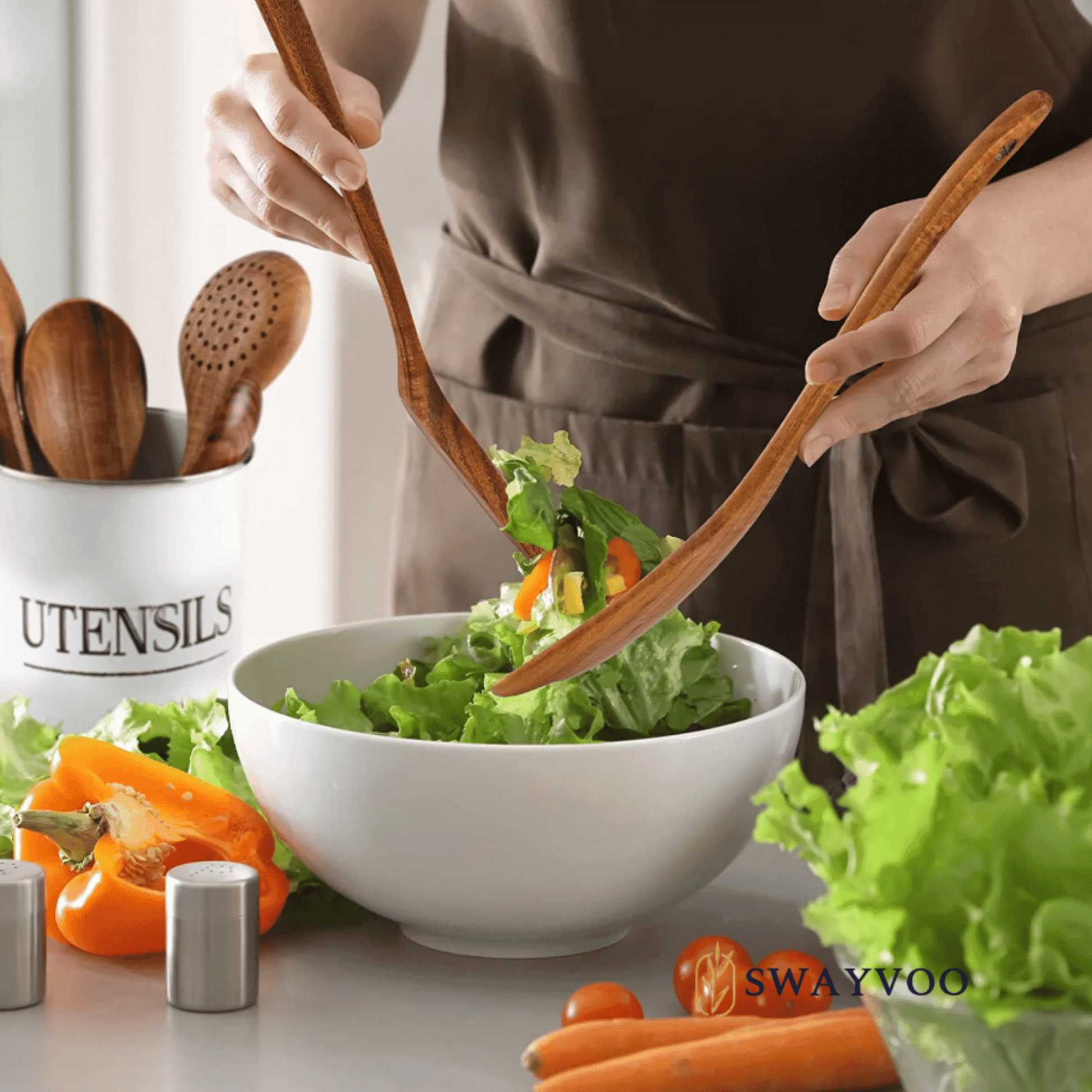 Seamless One-Piece Wooden Spoons for Cooking, 6-Piece 100% Natural Teak Wooden Utensils for Cooking — Heat Resistant, Non-Stick ... - Durable Turner & Ladle Utensil Set for Home Chefs Detail