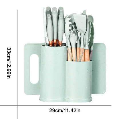 Durable Steel 19pcs Silicone Kitchen Utensil Set, Heat-Resistant Non-Stick Easy Cooking Cleaning Home Light-Green - Professional Kitchen Tool for Culinary Enthusiasts Detail