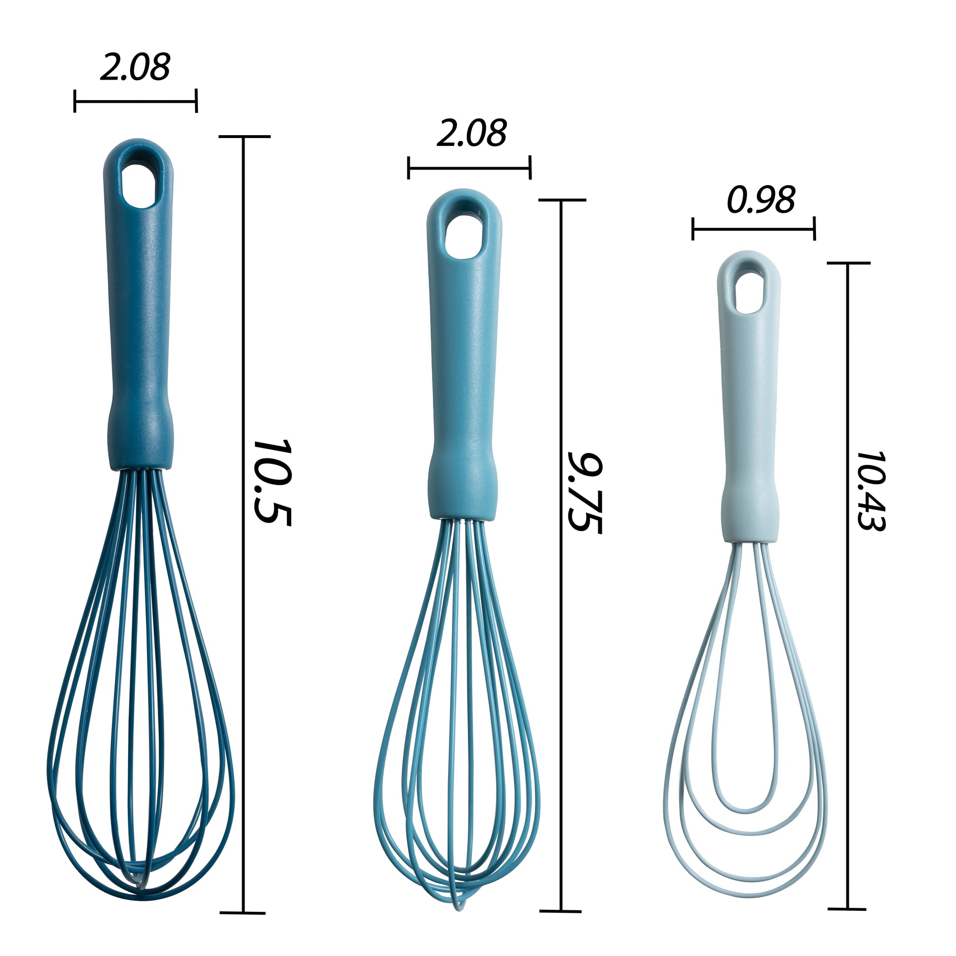 Innovative 3-Piece Silicone Whisk Set, 10.5"/10.4"/9.6" L, Blue Color - Premium Stainless Steel Garlic Presser & Peeler Detail