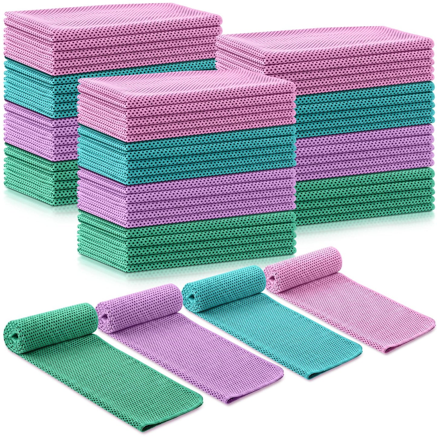 Shellwei 100 Pcs Cooling Towels Bulk 32 x 12 Inch Ice Towel Bulk Cooling Rag for Face and Neck Soft Breathable Microfiber Cloth Chilly Quick Cold for Gym Sport Golf Running Stay Cold (Multicolor)