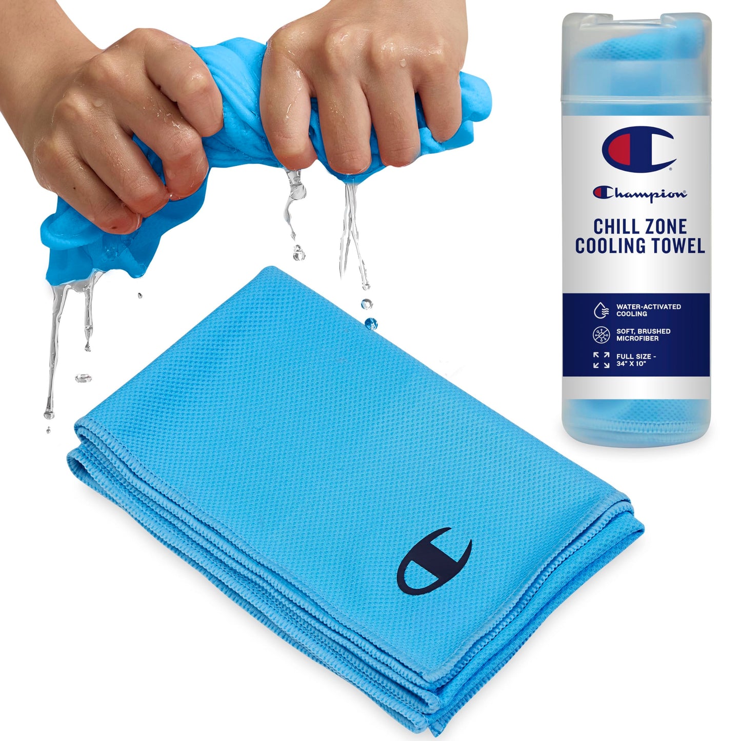 Champion Face & Neck Towel for Active Cooling (White), 34"x10" Lightweight Cooling Neck Wrap for Yoga, Hiking, and Outdoor Workouts, Reusable Sports Towel with Unique Fabric & Sun Protection