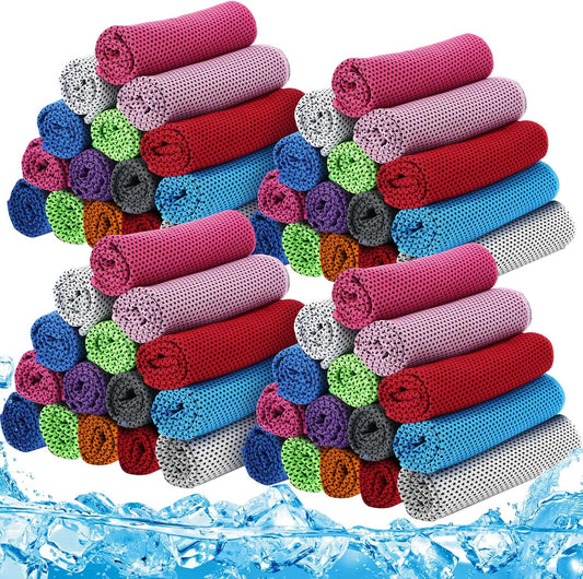 Maitys 120 Pcs Microfiber Ice Towel, Cooling Cold Comfortable Towels for Neck and Face Breathable Chilly Towel for Yoga, Sport, Gym, Workout, Camping and Activities(Multicolor,11.8 x 31.5 Inches)