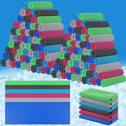 Shellwei 100 Pcs Cooling Towels Bulk 32 x 12 Inch Ice Towel Bulk Cooling Rag for Face and Neck Soft Breathable Microfiber Cloth Chilly Quick Cold for Gym Sport Golf Running Stay Cold (Multicolor)