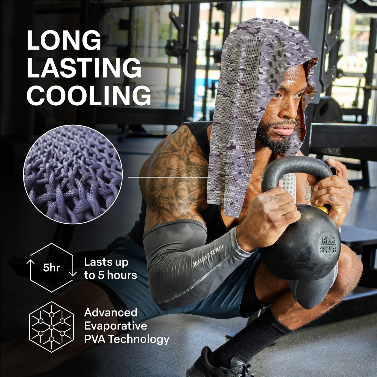 COLD FACTOR Instant Cooling Hoodie Towel – Advanced Chemical-Free Evaporative Cooling Technology – UPF 50+, 2+ Hours Cooling