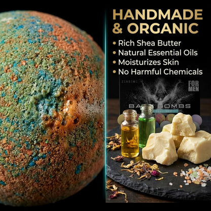 Bath Bombs for Men, Gift Set of 8 Scented Organic Handmade Bath Bombs of 2.5 oz with Natural Essential Oils for Boyfriend, Husband, Father or Friend, by ZenseMe
