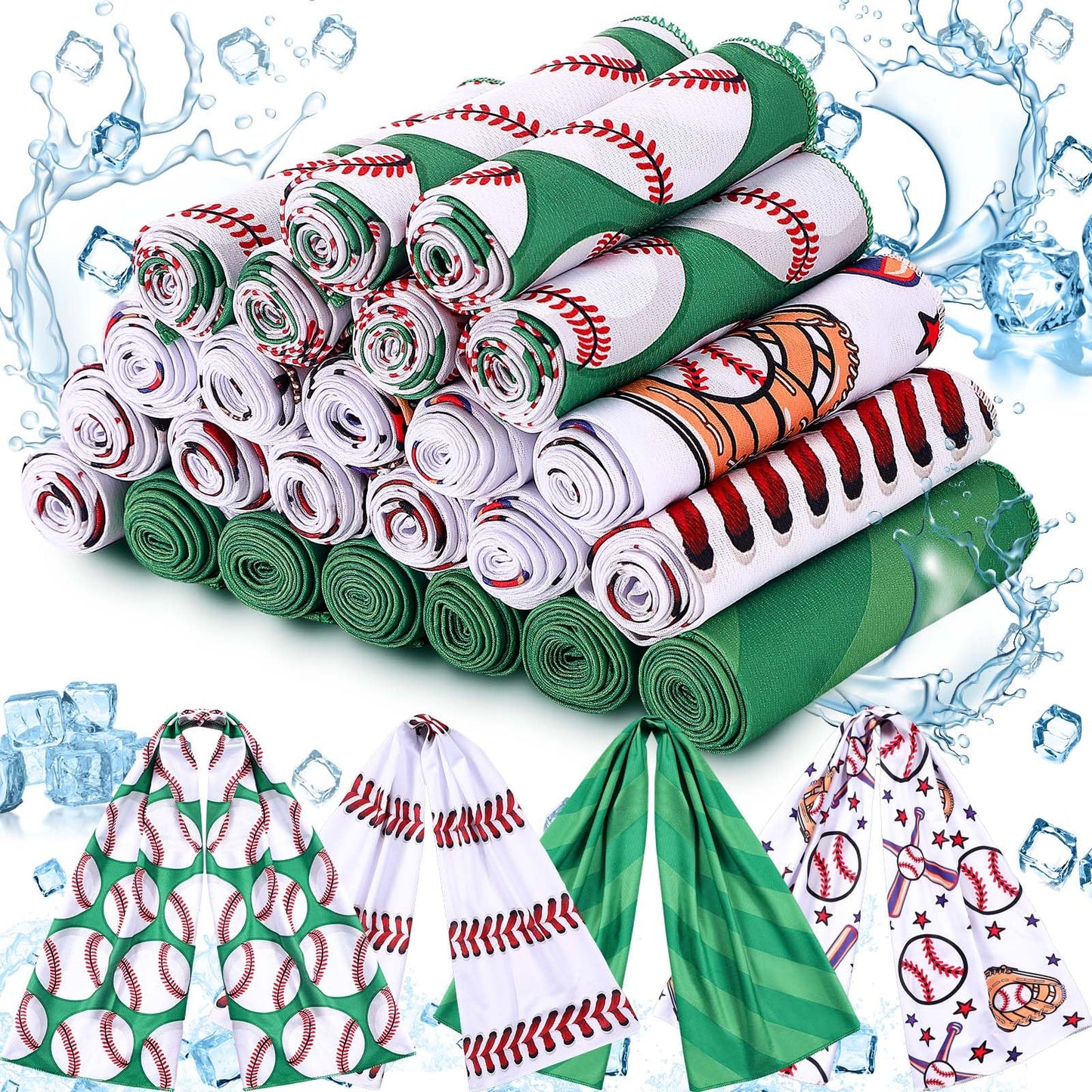 FuWeave 24 Pack Baseball Cooling Towel 40 x 12 Inch Breathable Sport Cooling Towel Microfiber Fast Drying Baseball Team Gifts for Athletes Yoga Gym Camping Running