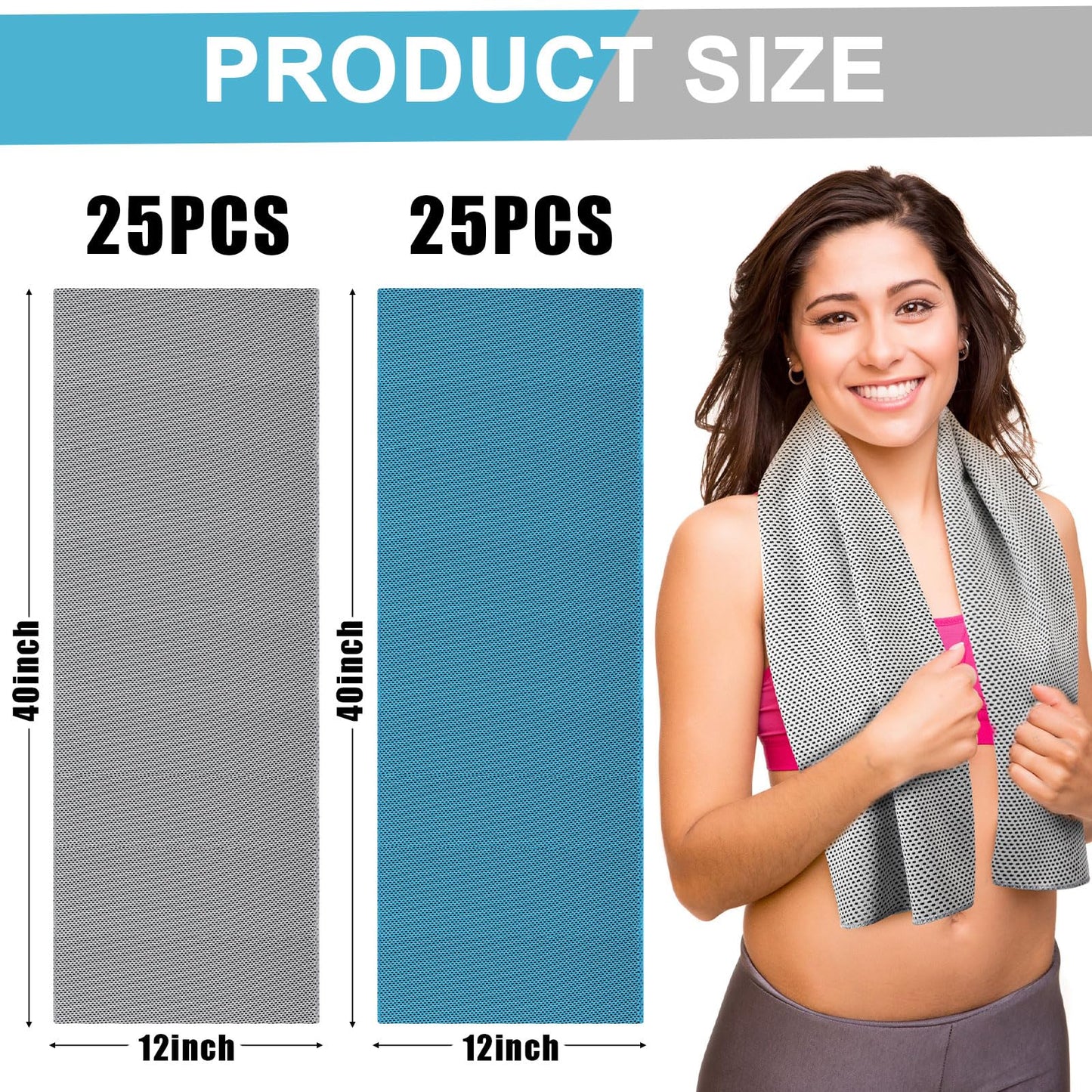 Shellwei 50 Pcs Cooling Towel 40 x 12 Inch Microfiber Workout Towels Breathable Chilly Towel Ice Cool Cold Towels Bulk Fast Drying Absorbent Sweat Rag for Neck Yoga Sports Golf Gym
