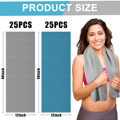 Shellwei 50 Pcs Cooling Towel 40 x 12 Inch Microfiber Workout Towels Breathable Chilly Towel Ice Cool Cold Towels Bulk Fast Drying Absorbent Sweat Rag for Neck Yoga Sports Golf Gym