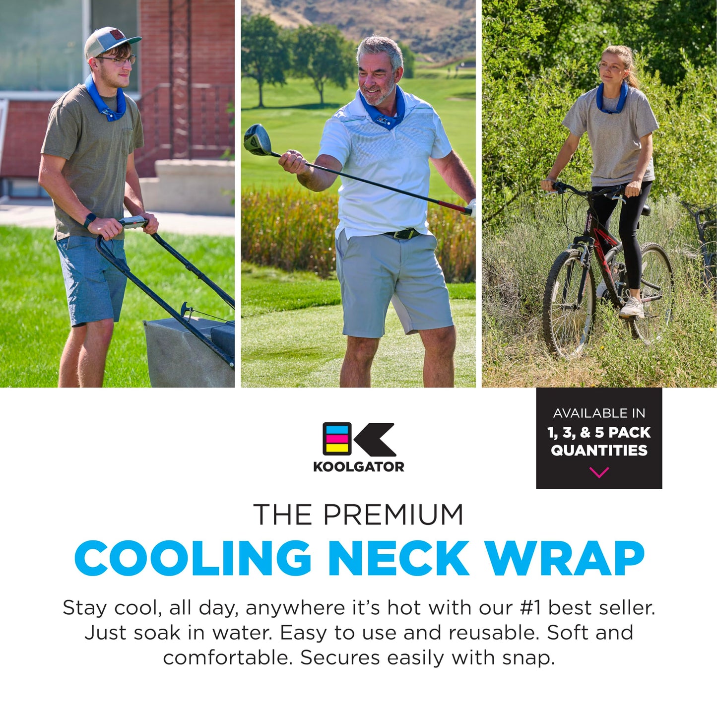 KOOLGATOR Evaporative Cooling Neck Wrap – Reusable Neck Cooler with Long Lasting Relief During Hot Weather Activities, Sports, & Outdoor Work, Water Drops, 1 Pack