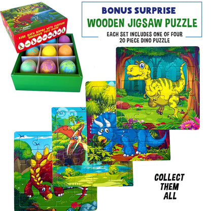 Bath Bombs for Kids with Surprise Toys Inside Plus Dinosaur Puzzle - Set of 9 Organic Dino Egg Bath Bombs, Gentle and Kids Safe, Fizzy Balls with Rich Bubbles, Birthday Gifts for Boys, Girls