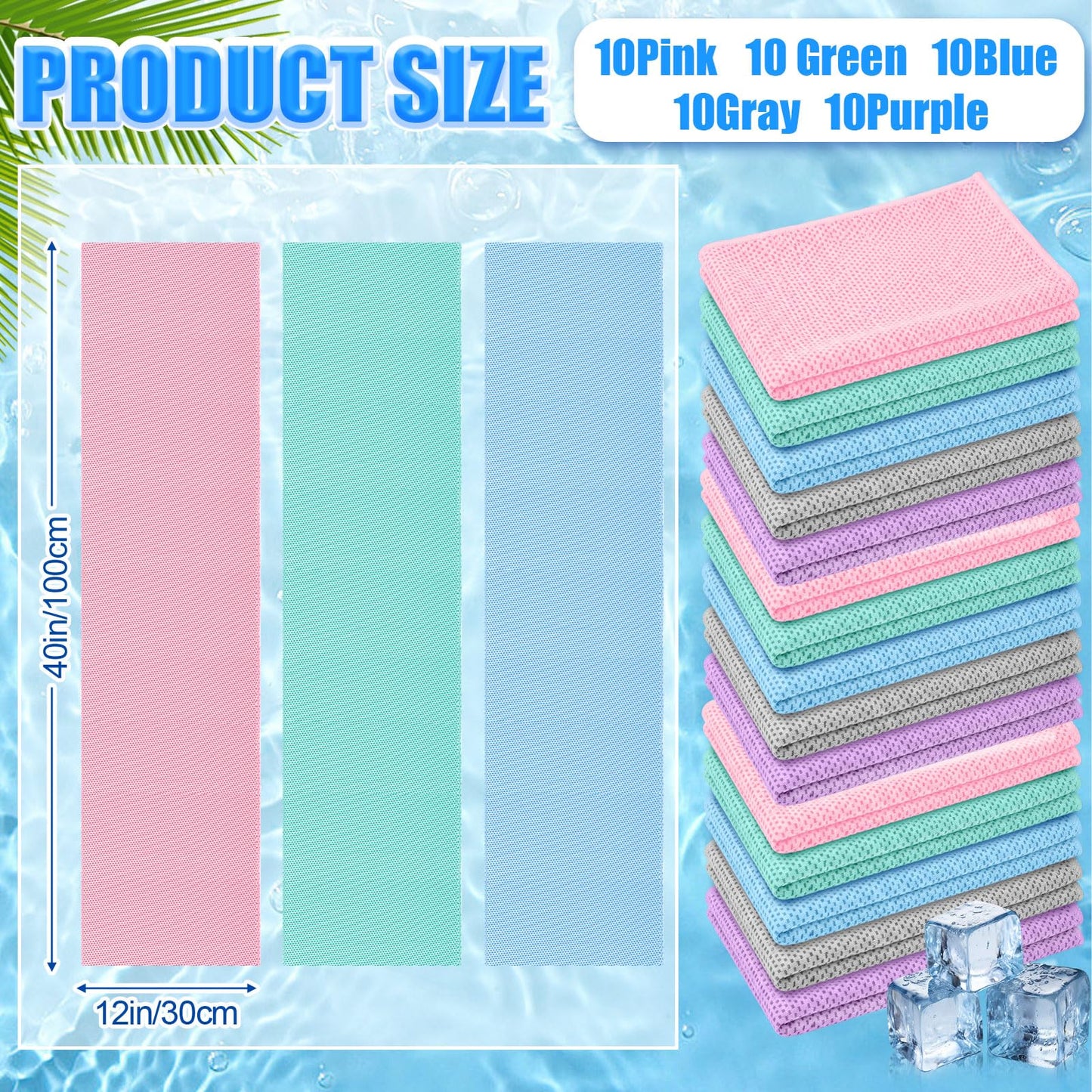Shellwei 50 Pcs Cooling Towel 40 x 12 Inch Microfiber Workout Towels Breathable Chilly Towel Ice Cool Cold Towels Bulk Fast Drying Absorbent Sweat Rag for Neck Yoga Sports Golf Gym